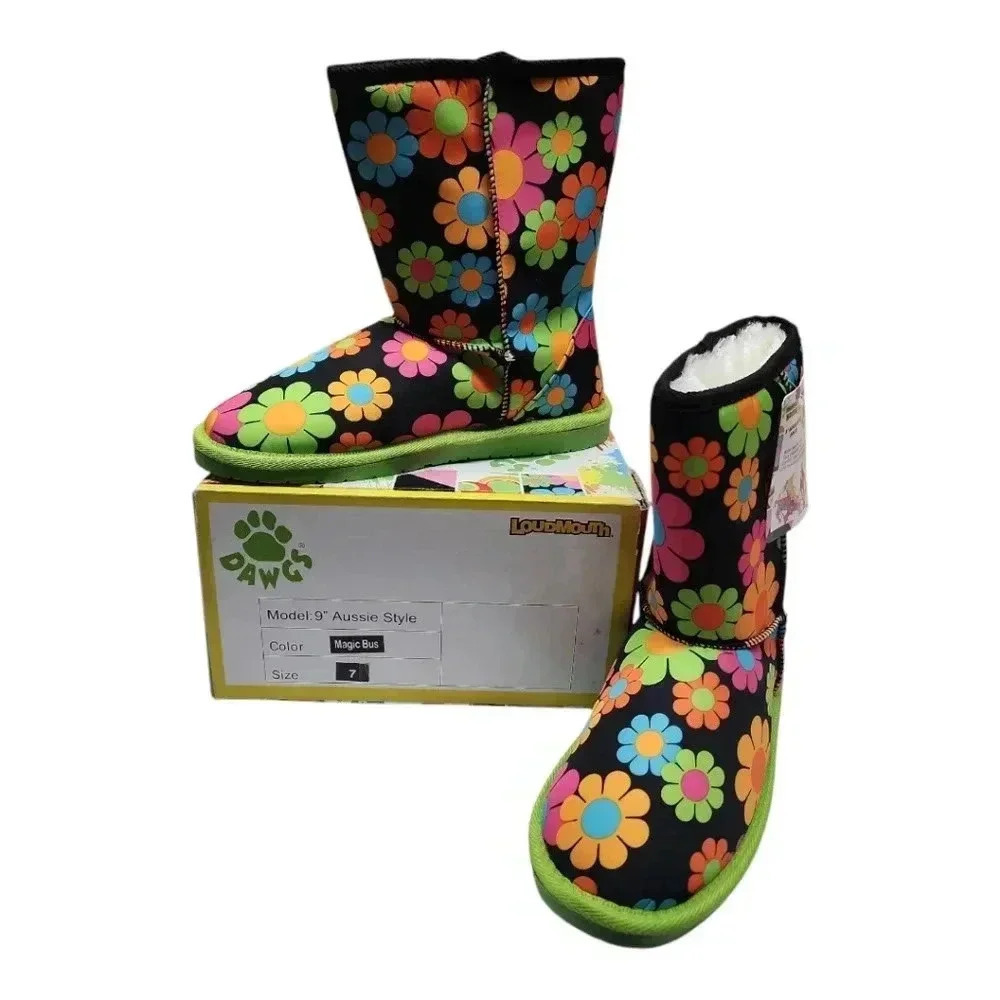 Y2K Flower Power Winter Boots Faux Fur Lined Retro Hippie Floral Sz 7 - Picture 5 of 16